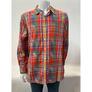 Lauren Jeans Ikat Plaid Mens Shirt Size Large Red Cotton